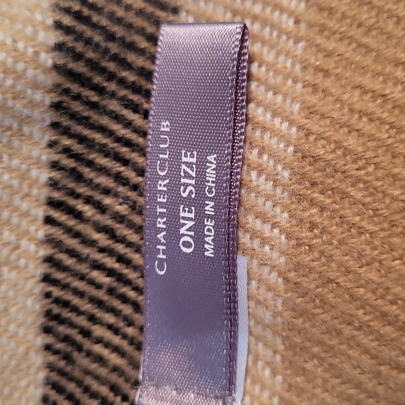 🩷 3/$15 Charter Club Camel Plaid Shawl, One Size, NWT - Picture 5 of 6